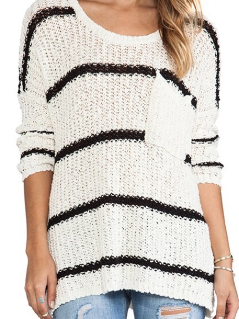 Double Zero Striped Loose Knit Sweater
